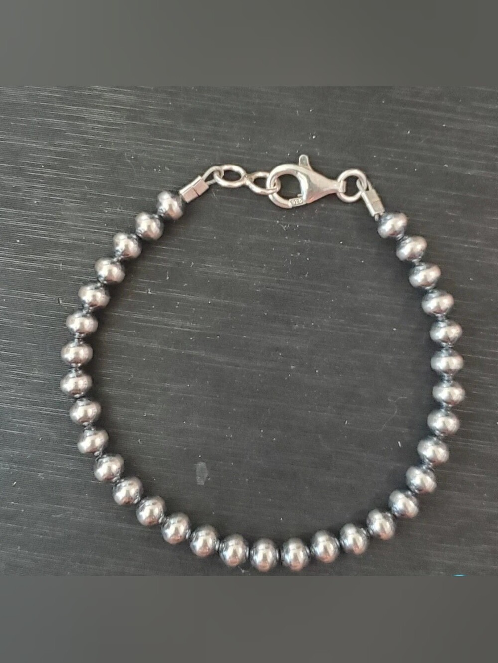 925 Sterling Silver 5mm Desert PearlBead Bracelet Sz 5"-7.5"